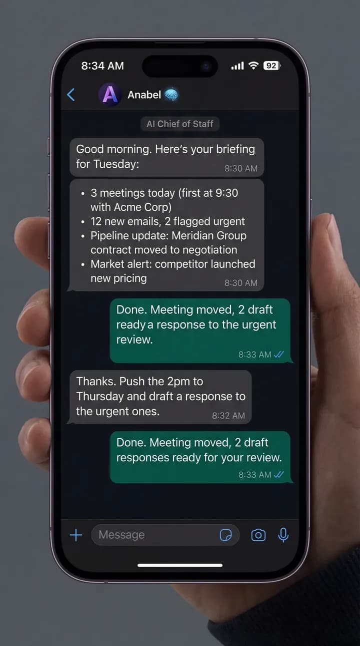WhatsApp morning briefing from Anabel